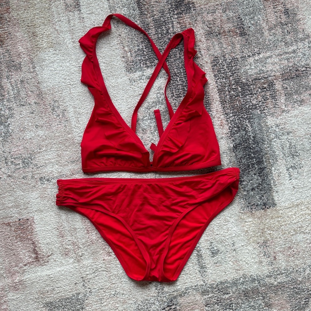 Red Ruffled Bikini Set